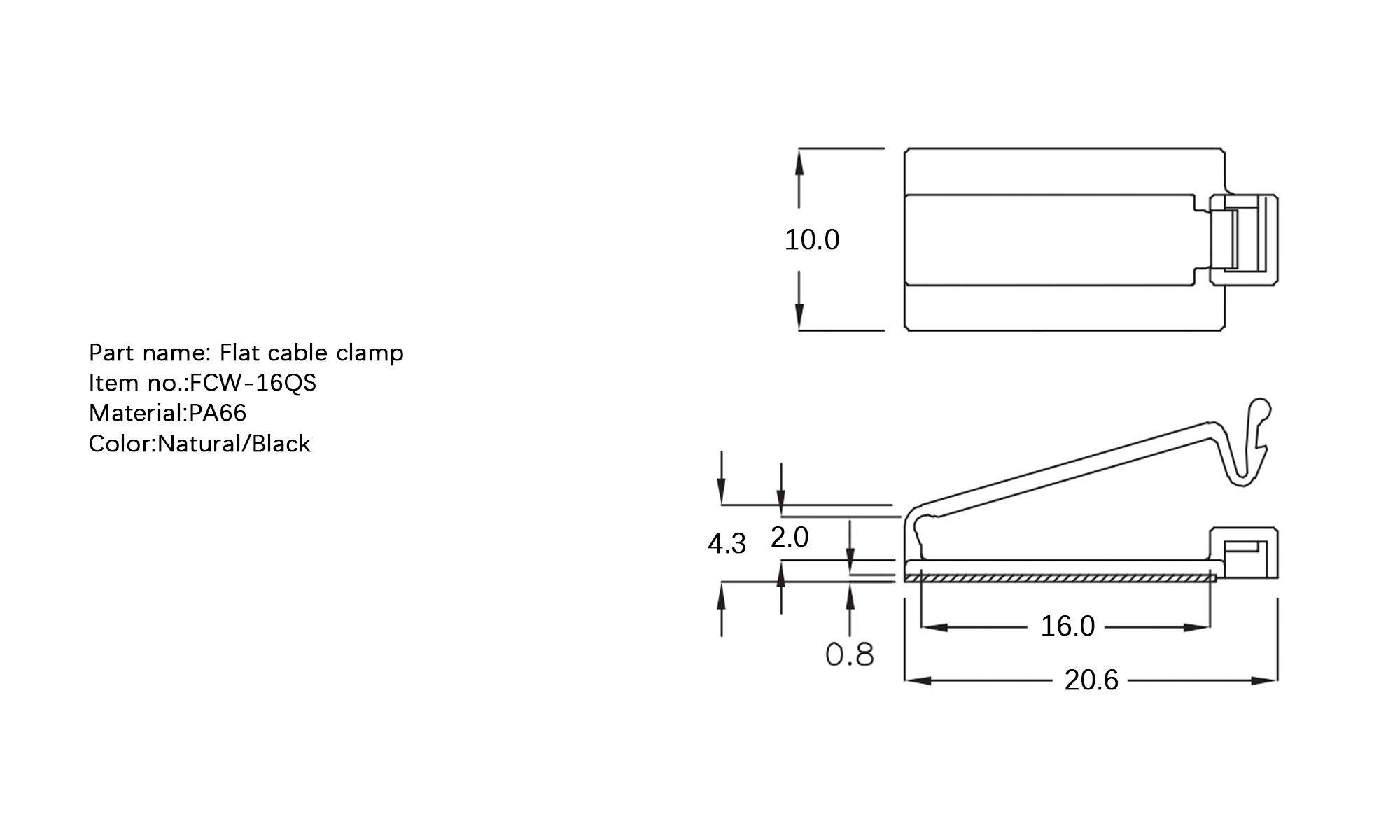 Plastic Flat Cable Clamp FCW-16QS